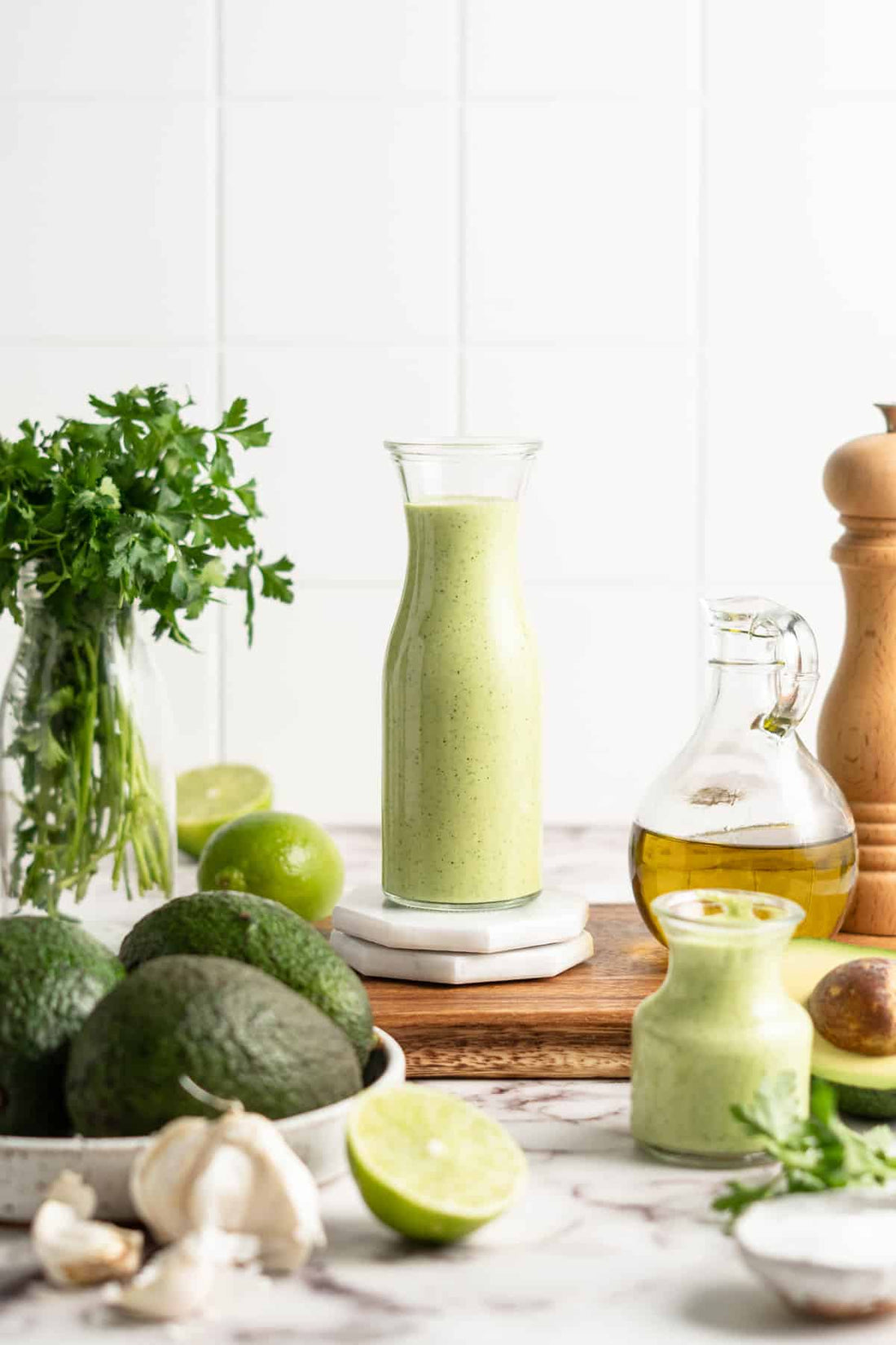 Creamy avocado dressing with extra virgin olive oil