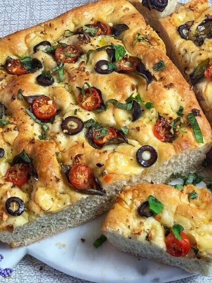 Olive and onion focaccia flatbread