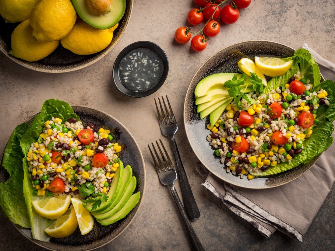 Vegan quinoa salad with olive oil dressing